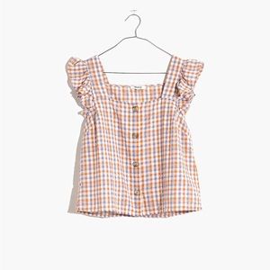 Madewell Gingham Seersucker Ruffle-Strap Button-Up Tank Top S